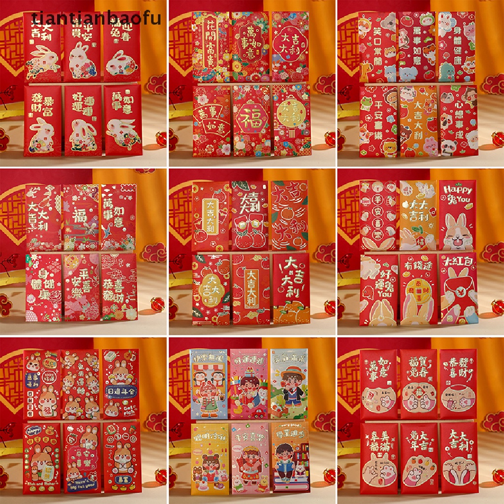 [tiantianbaofu] 6 Pcs 2023tahun Kelinci Kartun Merah PacketChinese New Year Lucky Red Amplop Kreatif Musim Semi Festival Ulang Tahun Pernikahan Amplop Merah Butik