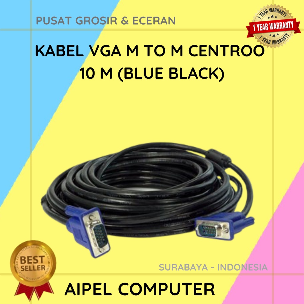 KVC10 | KABEL VGA MALE TO MALE CENTRO 10 M (BLACK)