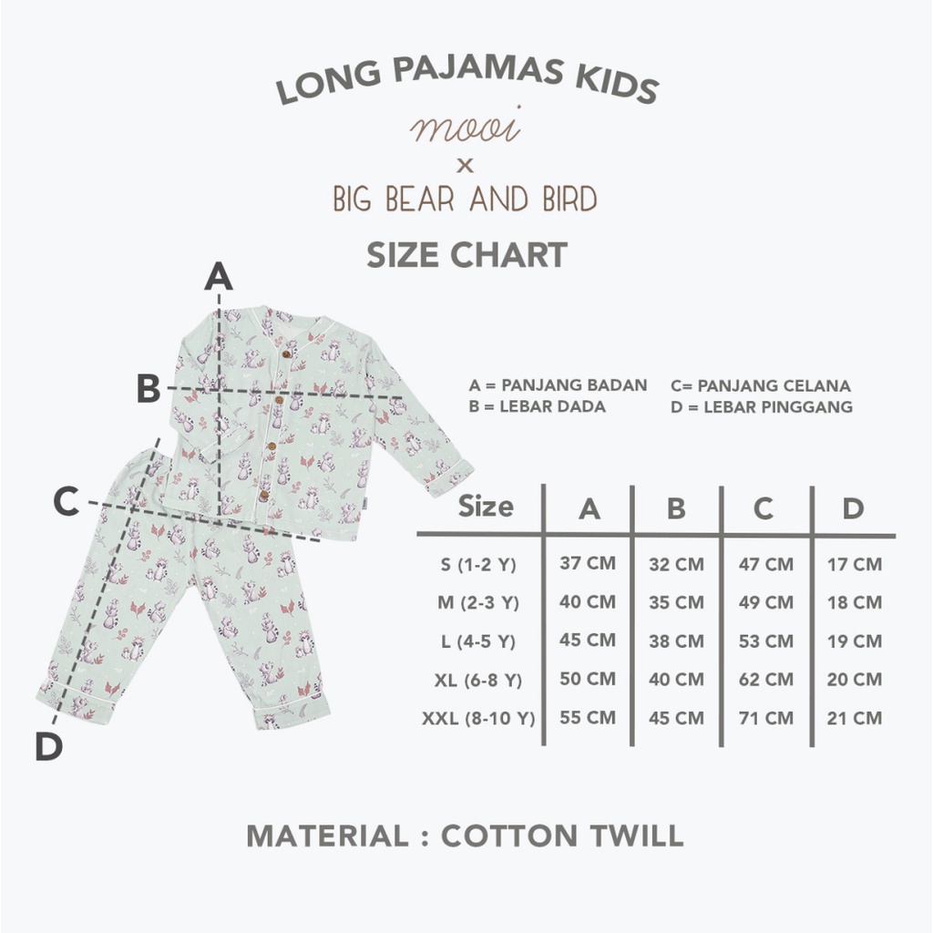 MOOI 1-10 Tahun Piyama Pendek Panjang Setelan Baju Anak Mom &amp; Me Bamboo Viscose CBKS