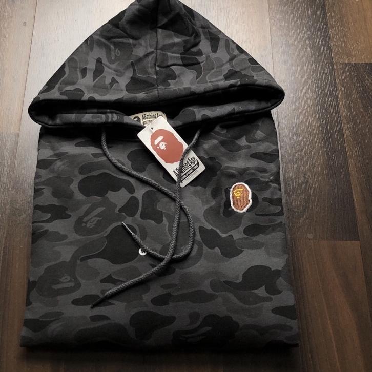 Stok Terbaru Sweater Hoodie BAPE - Logo Basic bordir camo abu Fulltag + Label Mirror pria & Wanita