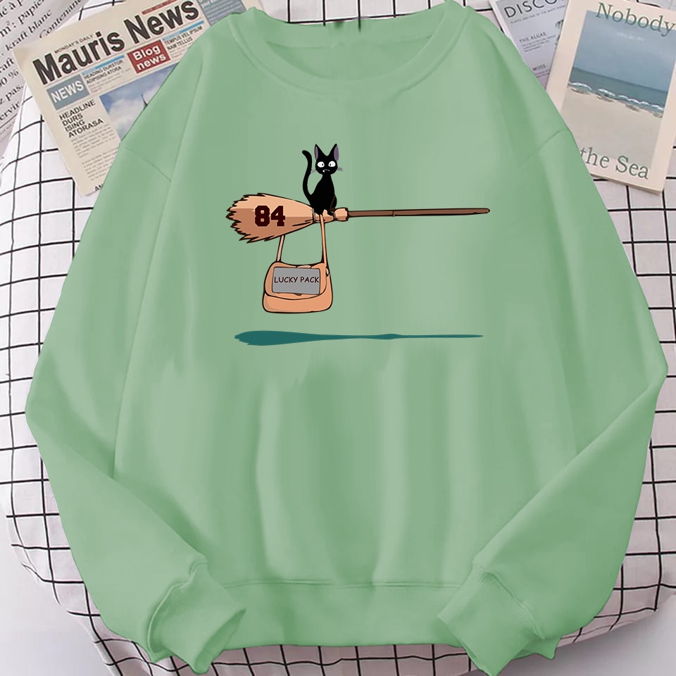 Sweater Pria Oversize Crewneck CAT LUCKY PACK Cewek Cowok Lokal Suiter Sablon Print Kasual Street Style Krunek Oblong Lengan Panjang Size M -XXL
