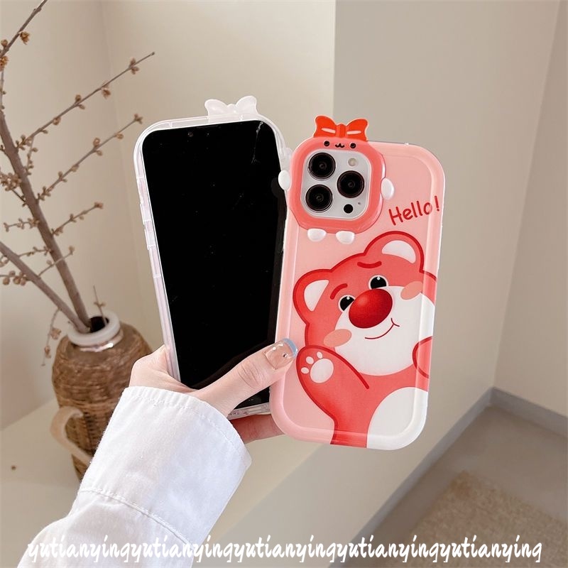 Realme C31 C35 C25Y C15 C25s C25 9Pro+9i 9c3 C12 C30 C33 C11 C21 C20 C21Y C17 7i 8 7 5s 8Pro 5i 6i 5 C20A C17 3D Bow Little Monster Lensa Kartun Strawberry Bear Manyosoft Case