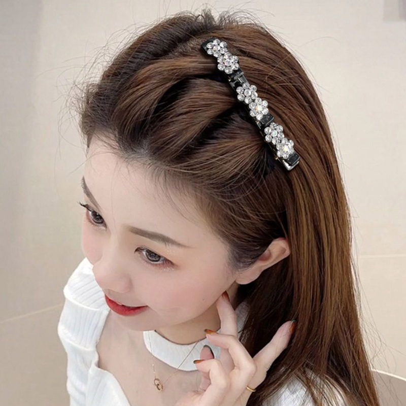 3pcs Jepit Rambut Kepang Kristal Fashion Duckbill Clip Fashion Double Layer Hair Clip Dengan 3jepitan Kecil Manis Jepit Poni Lucu Untuk Wanita &amp; Anak Perempuan