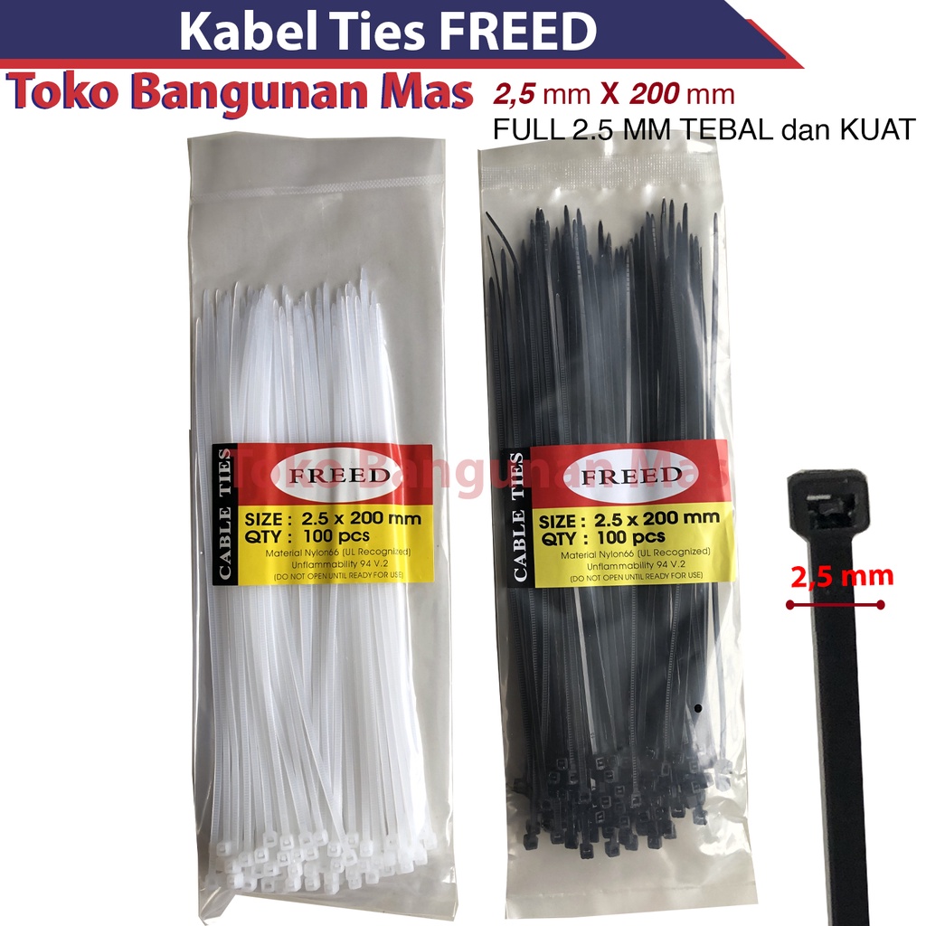 

Kabel Ties Freed 2.5 x 200 mm Cable Tie Hitam Putih Kabel Tis Freed