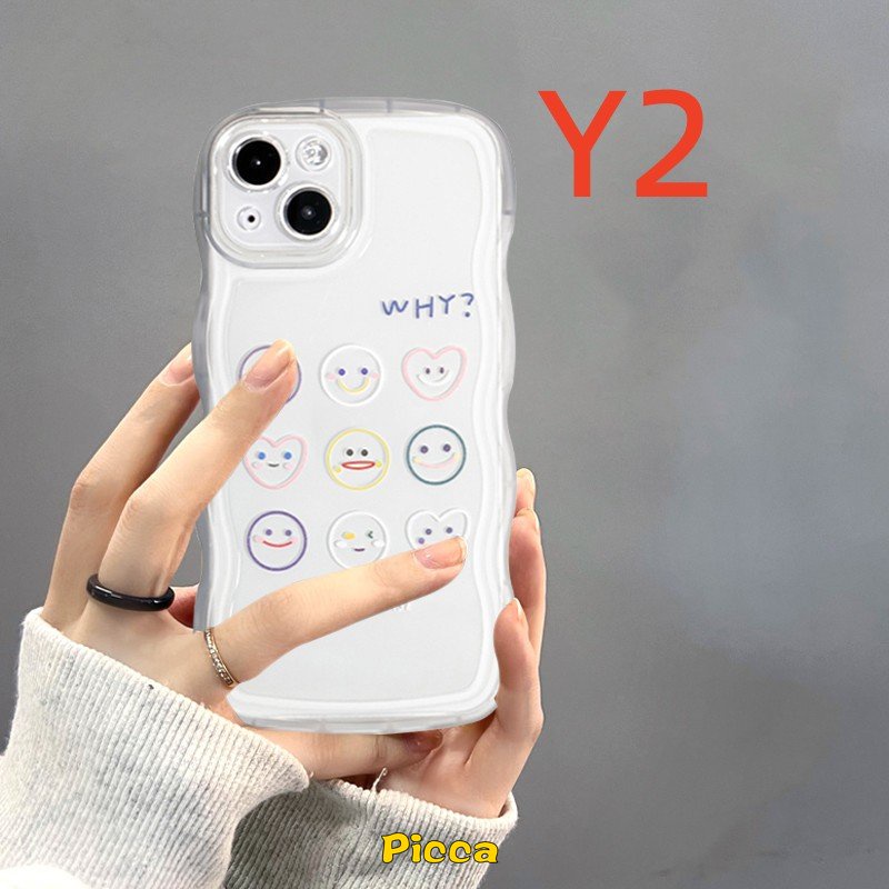 IPHONE Case Pasangan Smiley Lucu Kompatibel Untuk Iphone11 13 12 14 Pro Max 14Plus XR 6 6s 87 Plus X XS Max SE 2020kartun Ekspresi Lucu Transparan Wavy Edge Soft TPU Cover