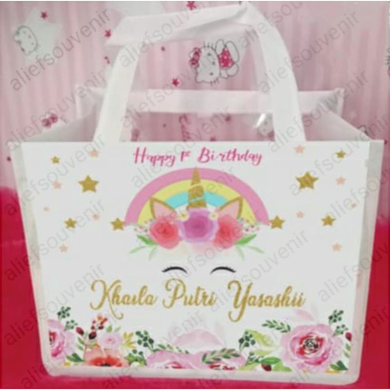 

aliefsouvenir tas mika unicorn tas ulang tahun anak tas aqiqah unicorn / goodie bag hampers souvenir