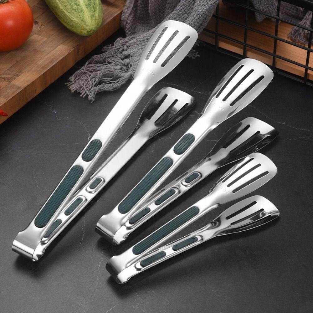 [Elegan] Panggangan Penjepit Memasak Salad Stainless Steel Non-Slip Silikon Gagang Tahan Panas Serving Clamp