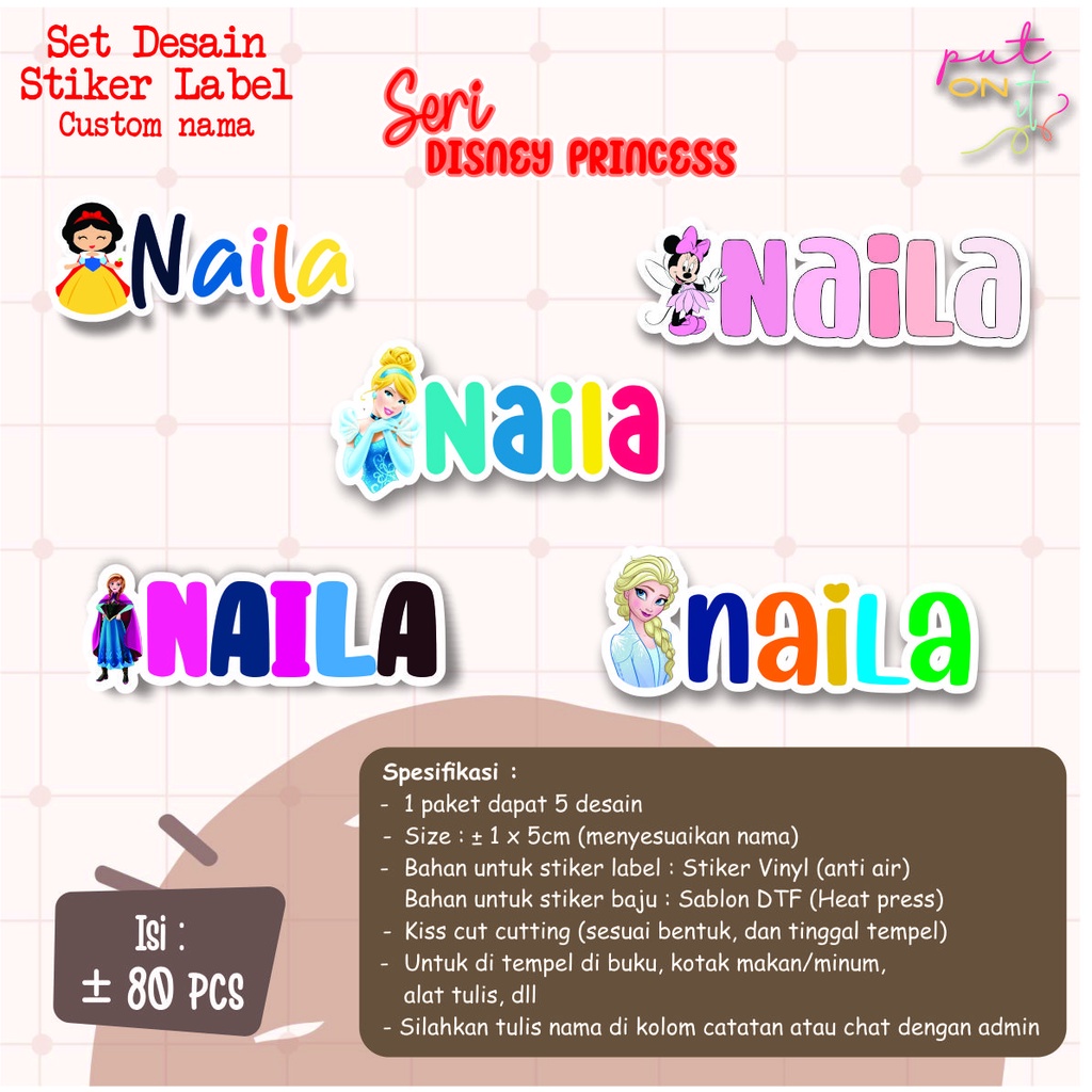 

SERI : PRINCESS Stiker nama lucu / stiker nama anti air / stiker nama cutting bentuk