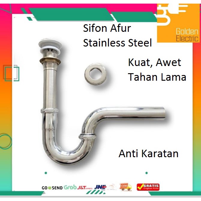 Sifon Afur Pipa Pembuangan Air Washtafel Wastafel Saringan Leher Angsa Stainless Steel SUS304 SS SUS 304