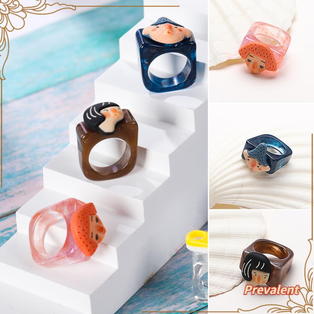 Preva Cincin Resin Akrilik Lucu Warna-Warni Hadiah Cincin Untuk Wanita Pria Kartun Resin Akrilik Transparan