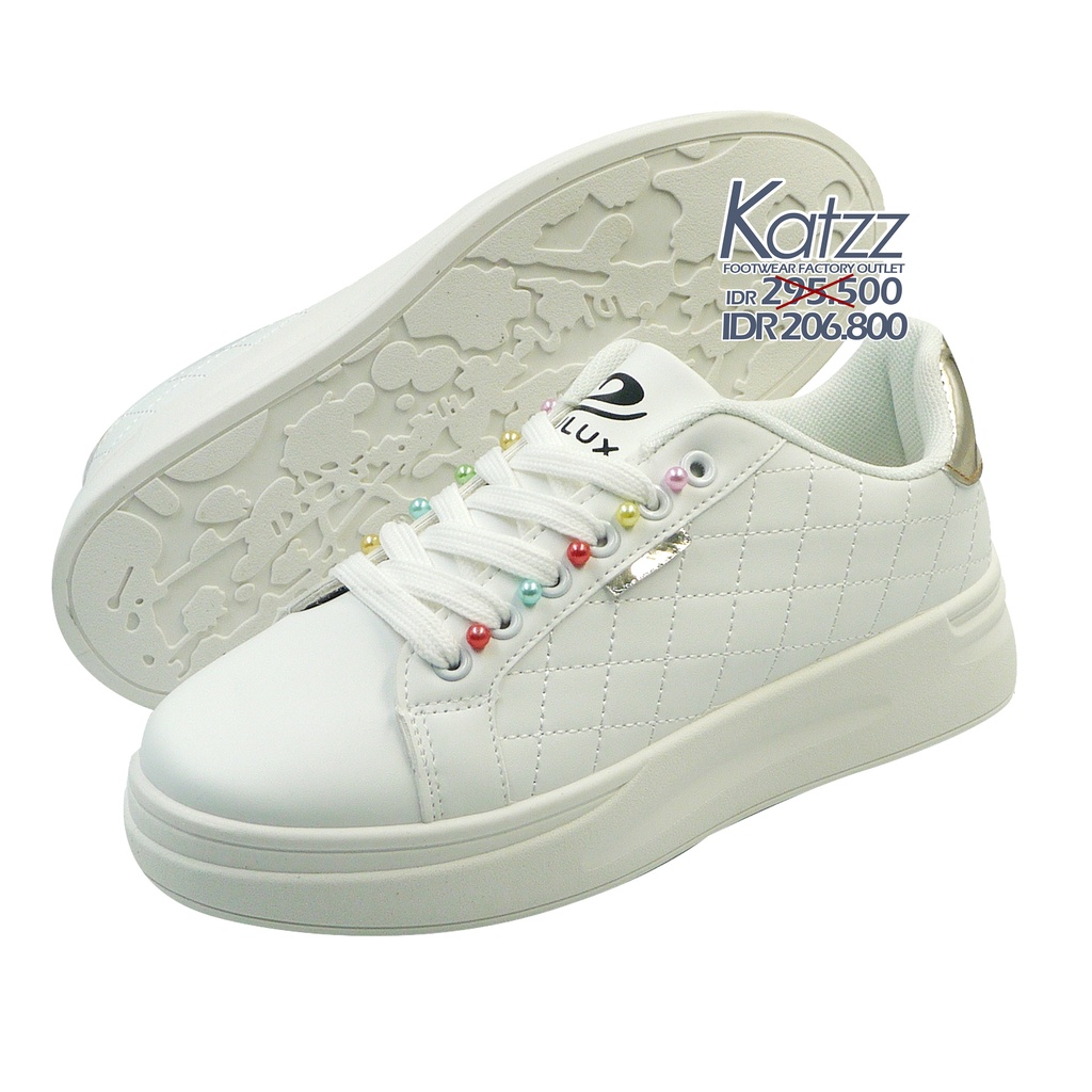 Katzz - Sepatu Sneakers Wanita Dewasa / Sepatu Fashion Wanita / Sepatu Sneakers Warna Putih Aksen Si