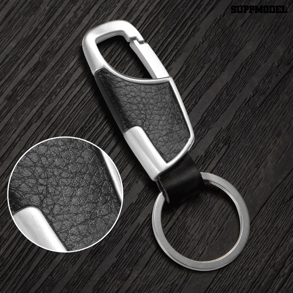 [Auto] Gantungan Kunci Serbaguna Tekstur Halus Ergonomis Reusable Electroplating Hias Kulit Imitasi Pria Logam Mobil Gantung Key Ring Hadiah Terbaik
