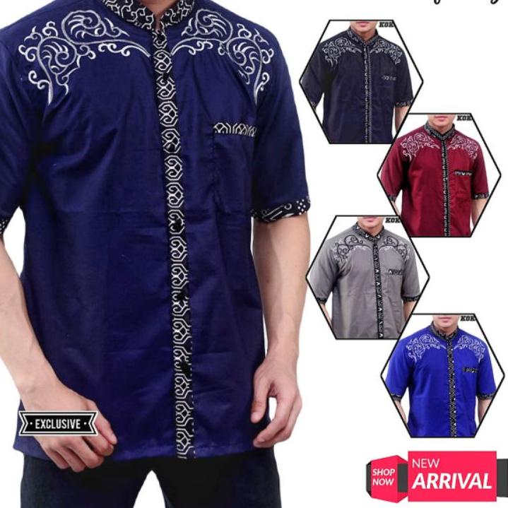 Baju koko bordir lengan pendek mix batik kualitas premium / koko muslim koko pria koko dewasa
