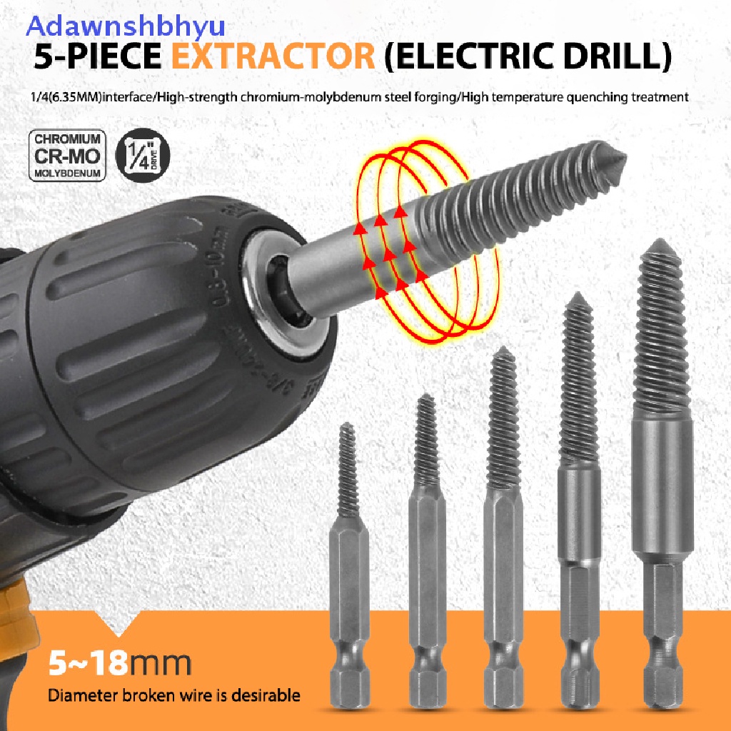Adhyu 5Pcs/set Hex Shank Kasar/Gigi Halus Pembuka Baut Rusak Screw Extractor ID