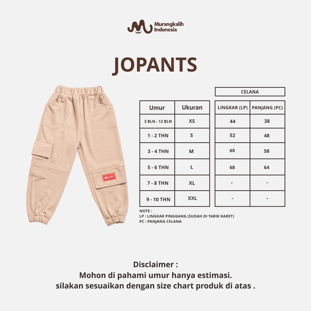 MURANGKALIH - JOPANTS | Celana Anak Joger Babyterry 1 Thn S/d 7 Thn Anak Laki Laki Dan Perempuan