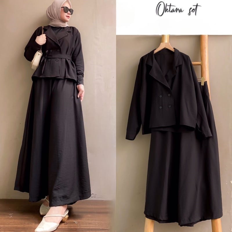 Baju Setelan Atasan Dan Bawahan Oktara One Set Jumpsuit 2in1 Wanita Dewasa Kekinian Fashion Muslim B
