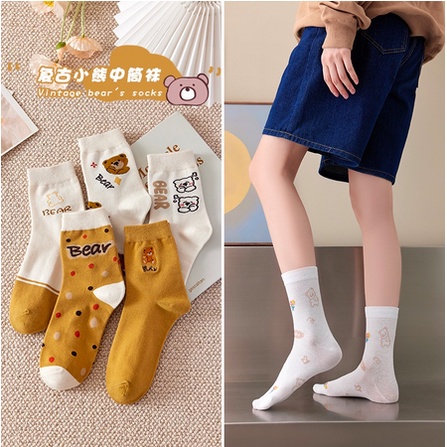 Kaos Kaki Pria Wanita Panjang Setinggi Betis Motif Beruang Bear Fashion Socks Korea