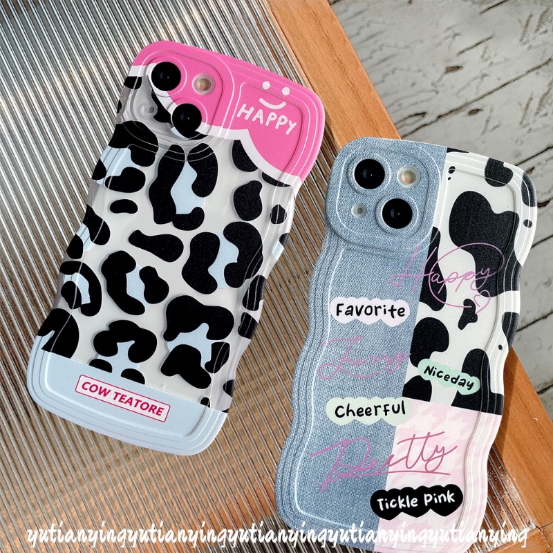 Couple Denim Pattern Splicing Case Kompatibel Untuk IPhone6 6s 8 7 Plus XR 11 Pro Max13 14 12 Pro Max 14Plus X XS Max SE 2020motif Sapi Leopard Lembut TPU Penutup Tepi Bergelombang