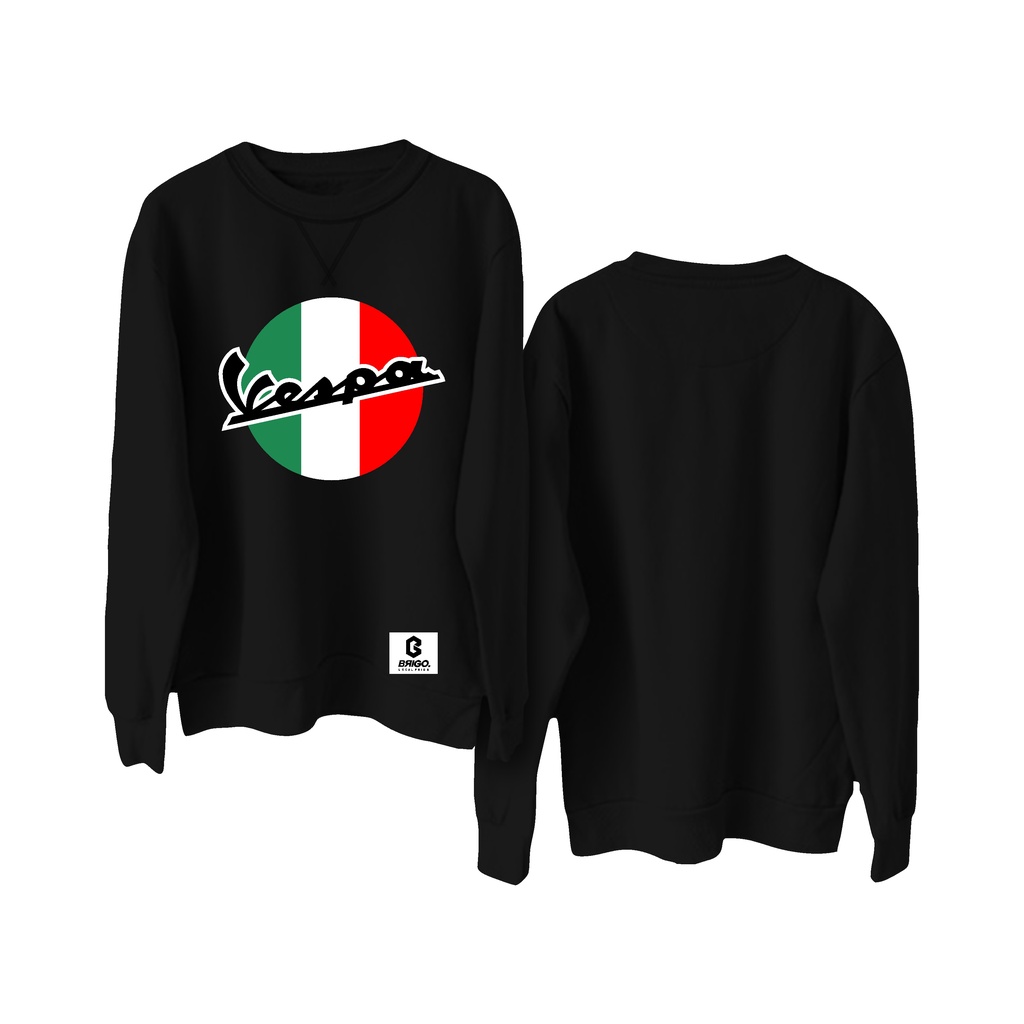 BRIGO X VESPA ITALY Basic Sweatshirt II Sweater Crewneck Polos BRIGO X VESPA Sablon DTF Fleece Cotton M-XXL (Pria &amp; Wanita) Free stiker&amp;Gantungan Kunci