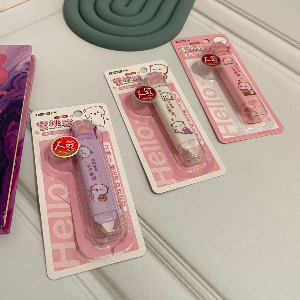 

CORRECTION TAPE CAKAR KUCING TWINGO 2IN1 SET AND GLUE TAPE TIPEX LUCU ADA BENTUK CATPAW NYA READY 3 WARNA SOFT STATIONARY FANCY BEST QUALITY BISA COD