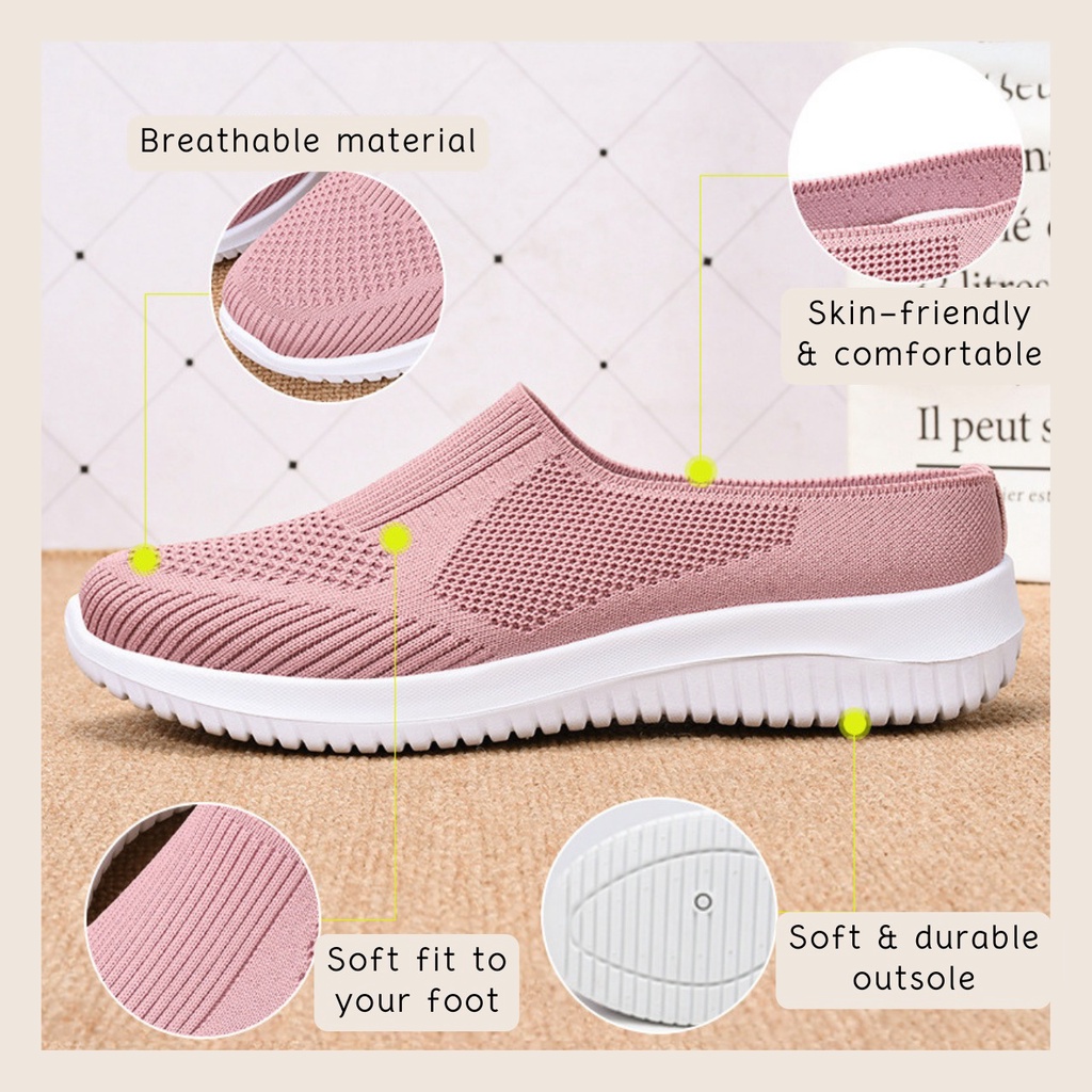 SHOEGALLERY LV0189 "FREE BOX" Sepatu Selop Import Wanita Rajut Karet