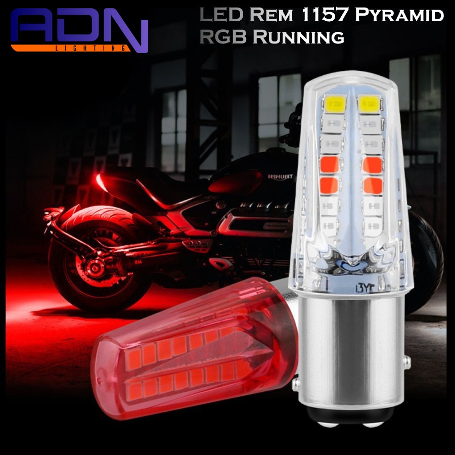 ADN LAMPU LED REM MOBIL MOTOR 1157 RGB RUNNING S.KEDIP PYRAMID