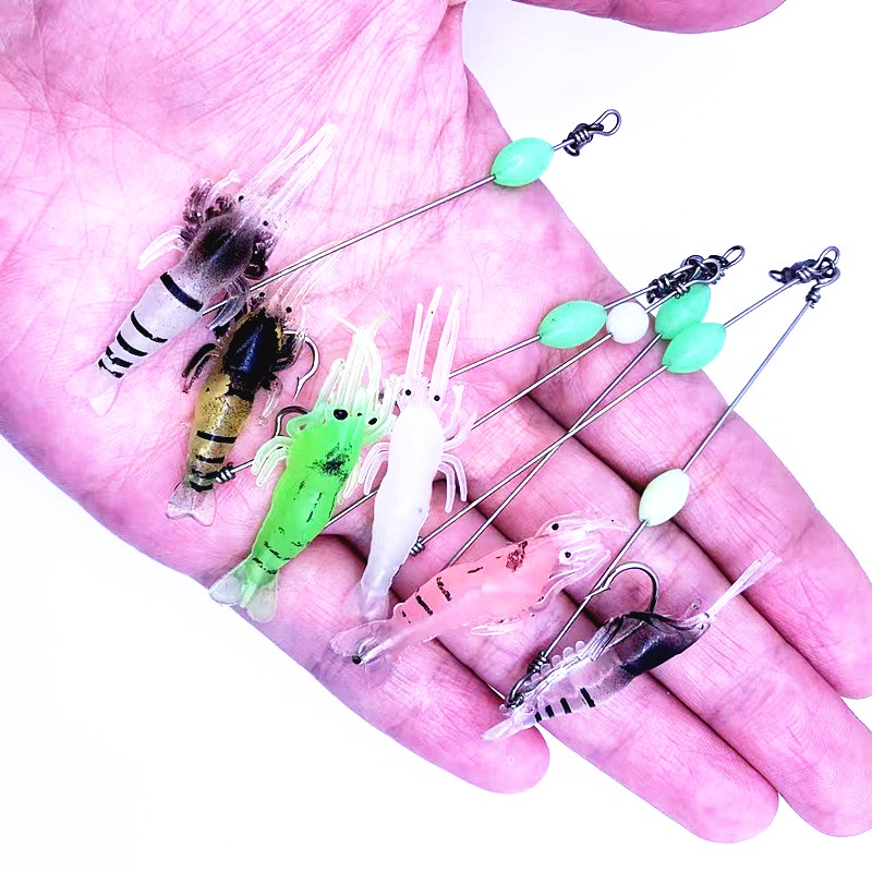 1pcs Luminous Fishing Lure 4.5cm 1.9g Umpan Udang Lembut Umpan Pancing Cacing Buatan Dengan Kait Wobbler Silikon Shone Udang Umpan Pancing Laut Umpan