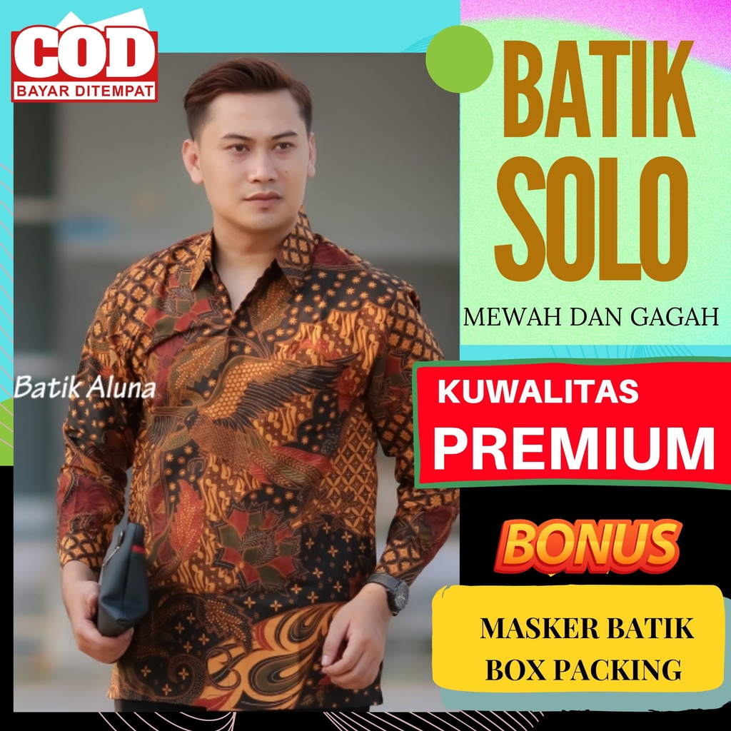 Kemeja Baju Batik Aluna Pakaian Pria Lengan Panjang Premium Furing Reguler Fit Atasan Cowok Moderen 