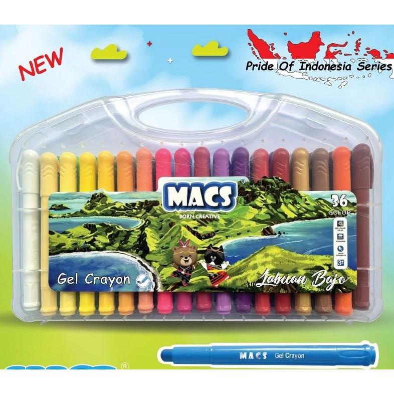 

KRAYON MACS GEL CRAYON 36 COLOR/WARNA AMAN MUDAH DIBERSIHKAN WASHABLE TERLARISS...,,,,,