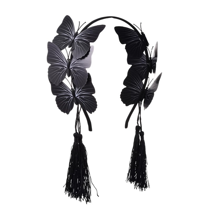 HBKH headband kupu-kupu hitam bleack butterfly kupu bando cosplay tassel lolita gothic