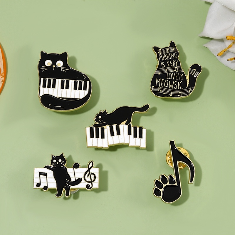 &quot;Purring Is Very Lovely Meowsic&quot; Kartun Kucing Lapel Pin Musik Note Kucing Bros Piano Kunci Lencana Hadiah Untuk Teman Kostum Aksesoris Perhiasan