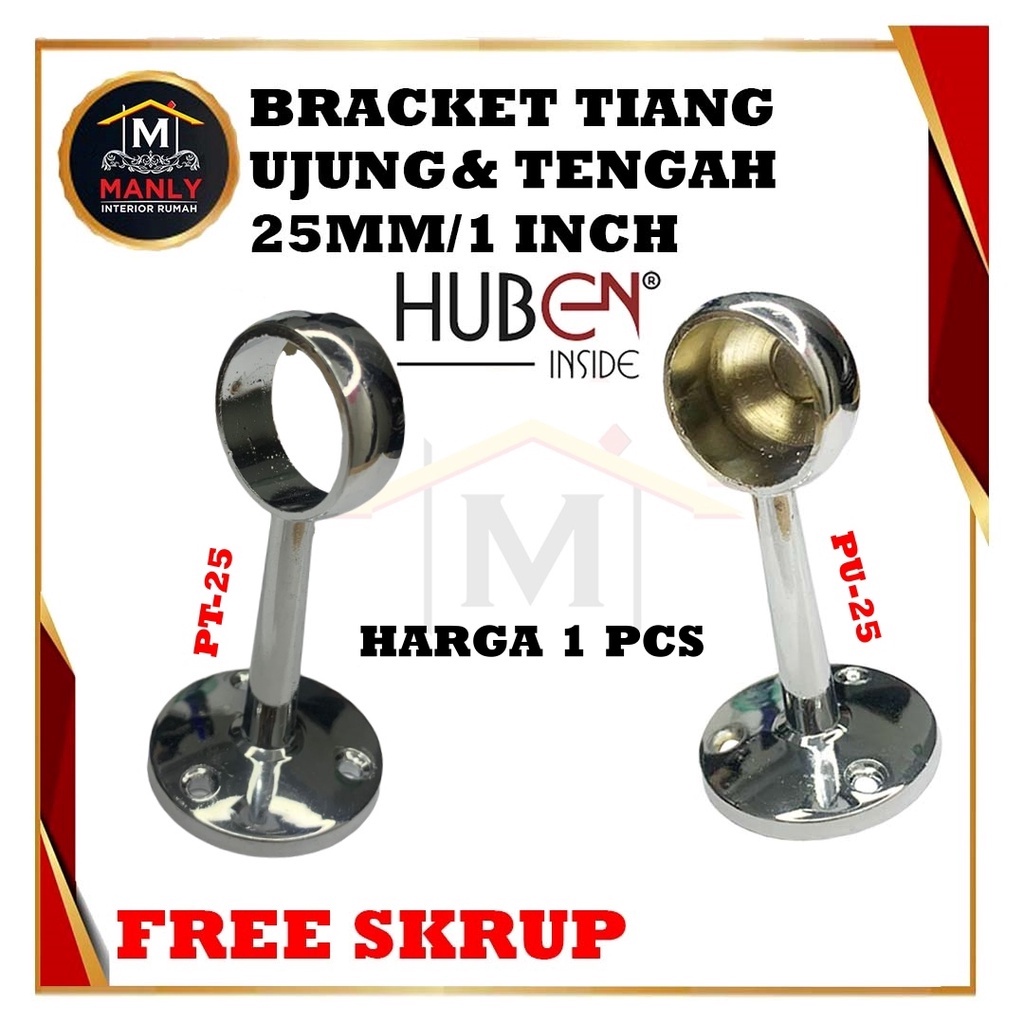 Braket Tiang sock Pipa Bulat SS Aluminium Tembus Buntu 25mm (1 inch)