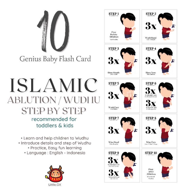 Flash Card Islamic edisi wudhu ablution step by step toddler kids