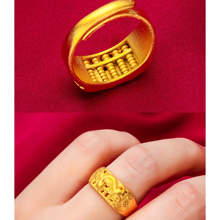 Goldkingdom Perhiasan Fashion Emas Asli Kadar 375 Bangkok Aksesoris Ready Stock Pria Berlapis Kylin PI Xiu Cincin Sederhana Dan Kaya Bawa Kekayaan