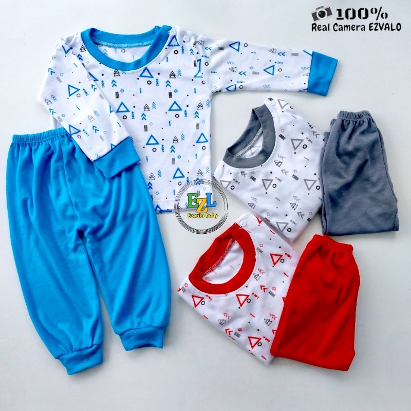 BAJU BAYI LAKI-LAKI SETELAN LENGAN PANJAN KANCING BAHU  3-12 BULAN