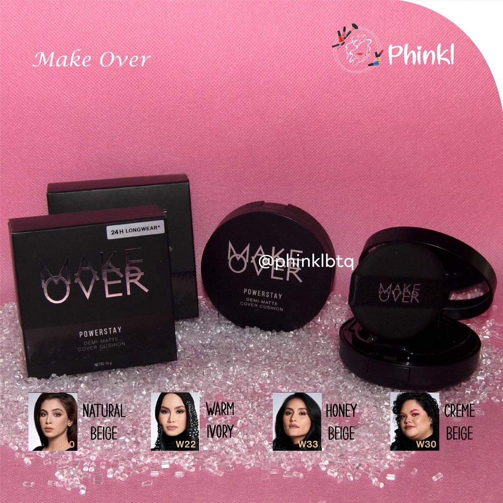 `ღ´ PHINKL `ღ´ 🅼🅰🅺🅴 🅾🆅🅴🆁 MAKE OVER powerstay demi matte cushion bedak basah tahan seharian anti pecah