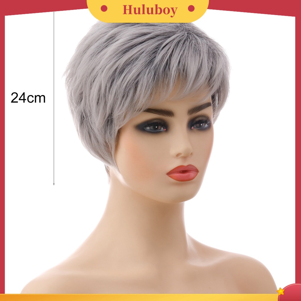 Wig Rambut Pendek Warna Silver Abu-Abu Untuk Wanita