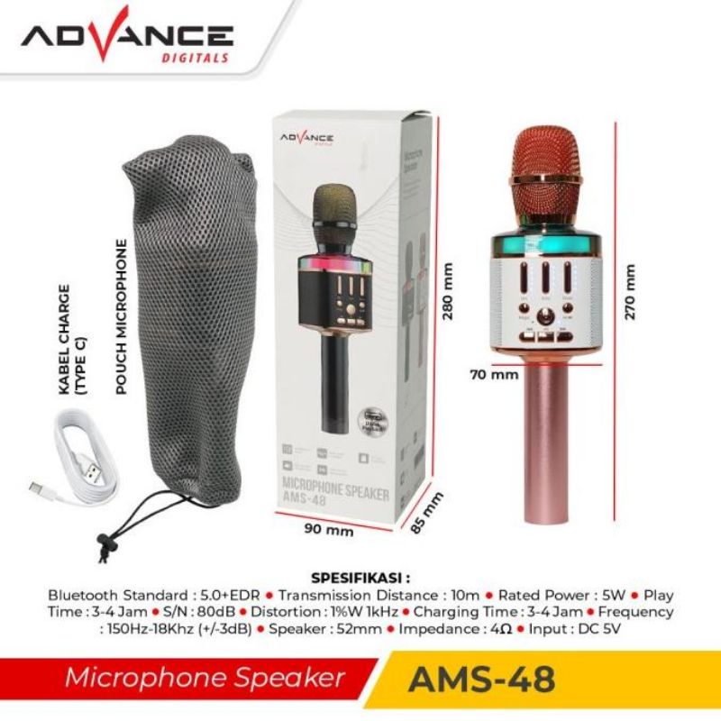 Mic Speaker Advance AMS-18 / AMS-08 / AMS-28 / AMS-38 / AMS-48 / AMS-321 Bluetooth Portable / Speaker Mic Bluetooth karaoke ams18 08 28 38 48 321 Microphone Speaker Oke