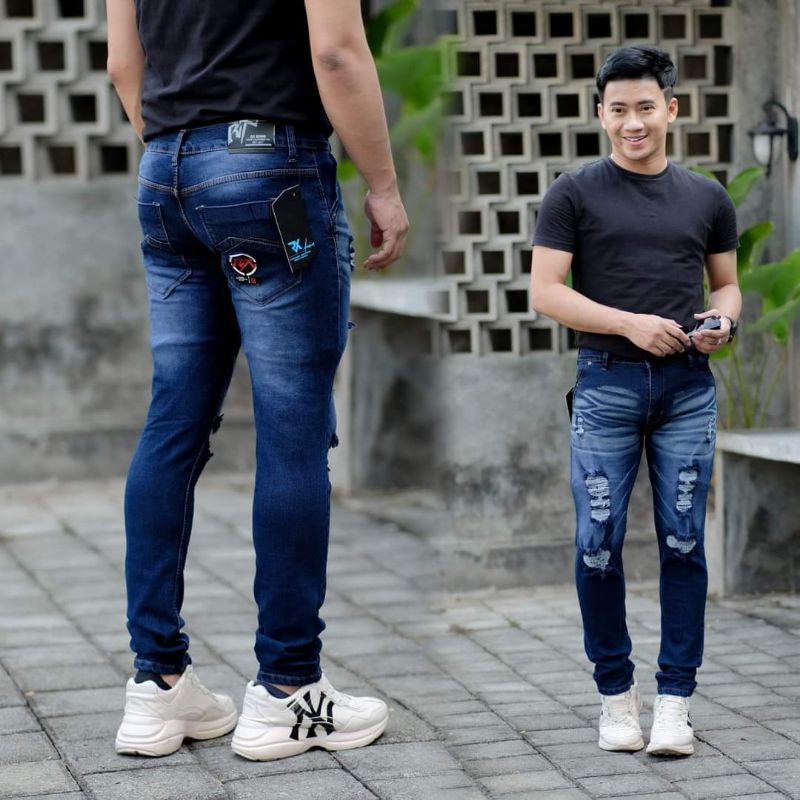 Celana Jeans Pria Panjang Skinny Slimfit Celana Jeans Sobek Original Denim Dewasa Premium Karet Melar Promo Awal Tahun 2023