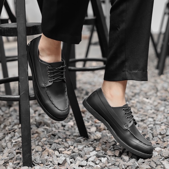 ARF MORRIS BLACK - Sepatu Pantofel Pria Casual Kerja Kulit Hitam Tali Kantor Formal Pantopel Fantofel Original