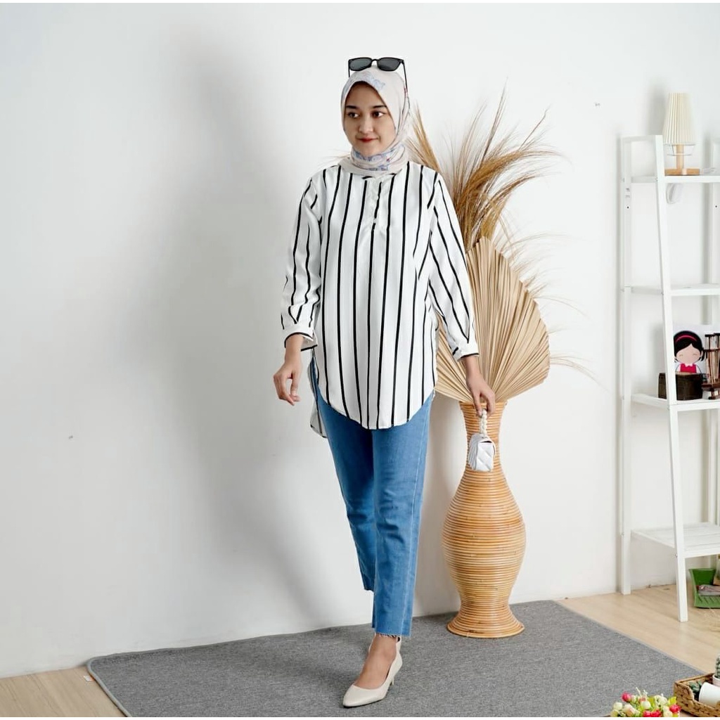 Tq88indonesia Fashion Baju Tunic Salur Wanita Terbaru / TANIA TUNIK / Busana Casual Muslimah Cewek  Fashion / Ootd Kekinian