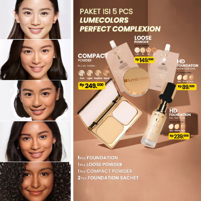Paket Lume 5 in 1 Perfect Complexion (1 compact powder + 1 loose powder + 2 sc foundation + 1 founda