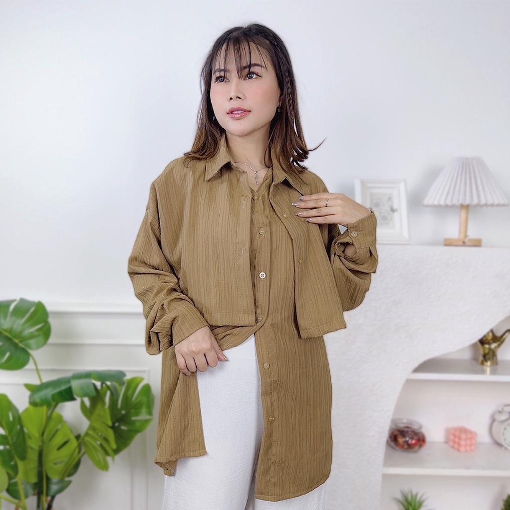 BEFAST - ZEC OOTD KEMEJA ANNA / Kemeja Adhiva Double LADY CRUSH / Kemeja Lengan Panjang Polos / Outfit Wanita Hijab / Trendy / Pakaian Casual Wanita / HEM Model Terbaru / Fashion kekinian Remaja ABG