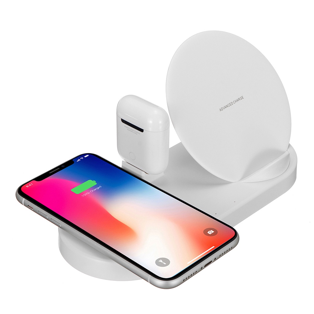 Wireless Charger DOCKING 5in1 IPHONE ANDROID FAST CHARGING Tanpa Kabel MULTIFUNGSI