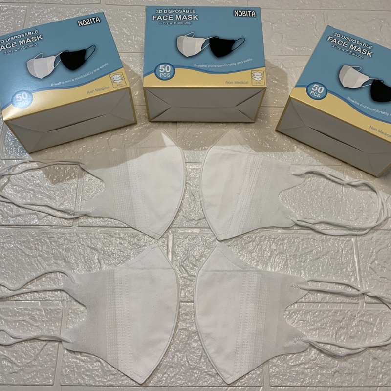 Masker Duckbill Putih Hijab 3D Dewasa Isi 50pcs Free Box Mask Headloop 3Ply Medis Sekali Pakai