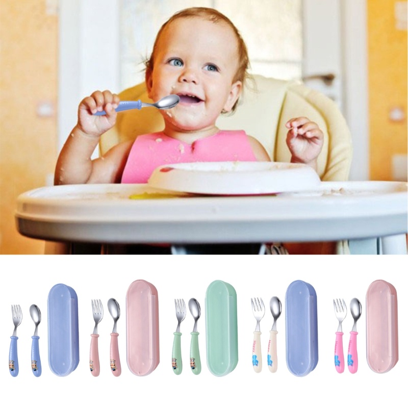 Mary Baby Spoon Feeding Spoon &amp; Fork Grade Kids Peralatan Dapur Stainless Steel Feeder Spoon Balita Sendok Garpu Gadget