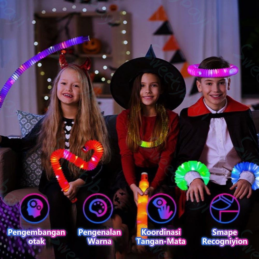 Sweetybayi Mainan light up pop pipes Pop tubes led Pop tubes fidget sensory toys warna acak