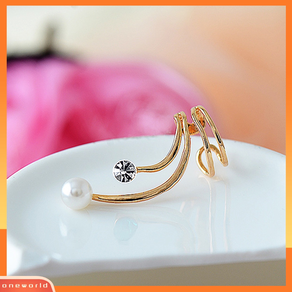 [WONE] 1pc Wanita Mutiara Imitasi Berlian Imitasi Spiral Klip On Anting Non Piercing Ear Cuff