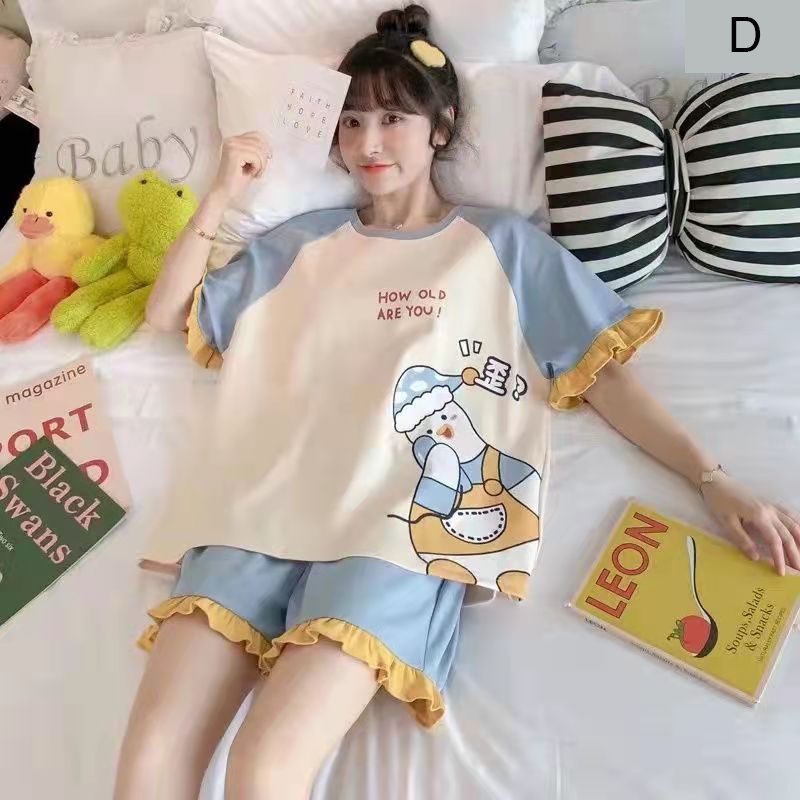 TUTULADY Baju Tidur Wanita Set Pendek Motif Kartun Lucu
