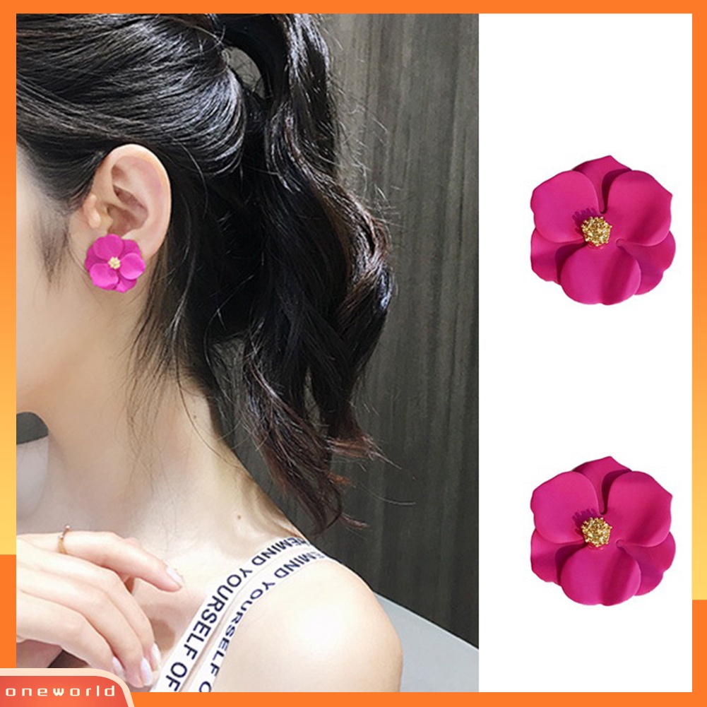 OW@ Women Fashion Painting Multicolor Flower Stud Earrings Summer Beach Jewelry Gift